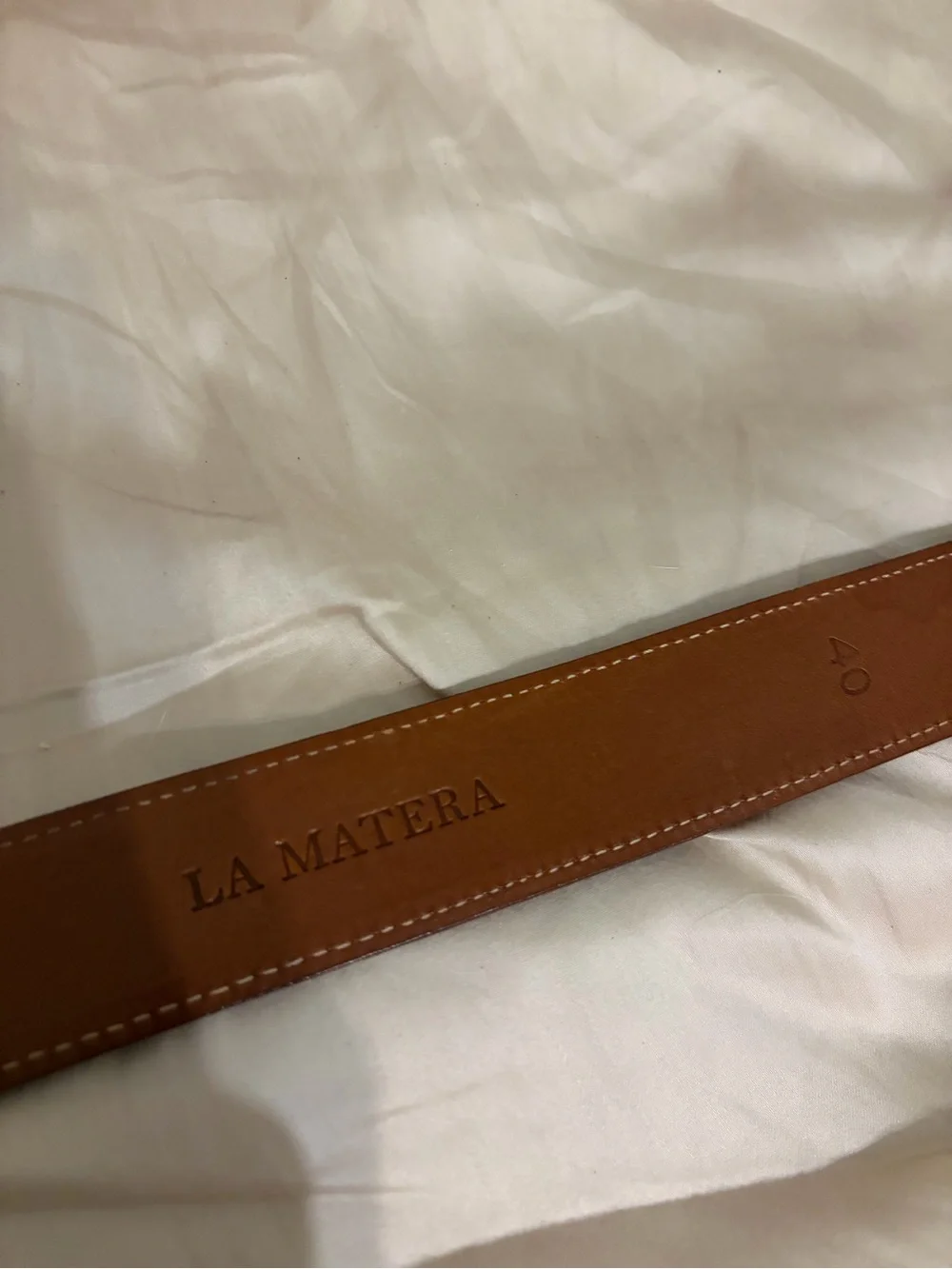 La Matera - Cazador Polo Leather Belt in Tan Size 40 Geometric Blue and White
